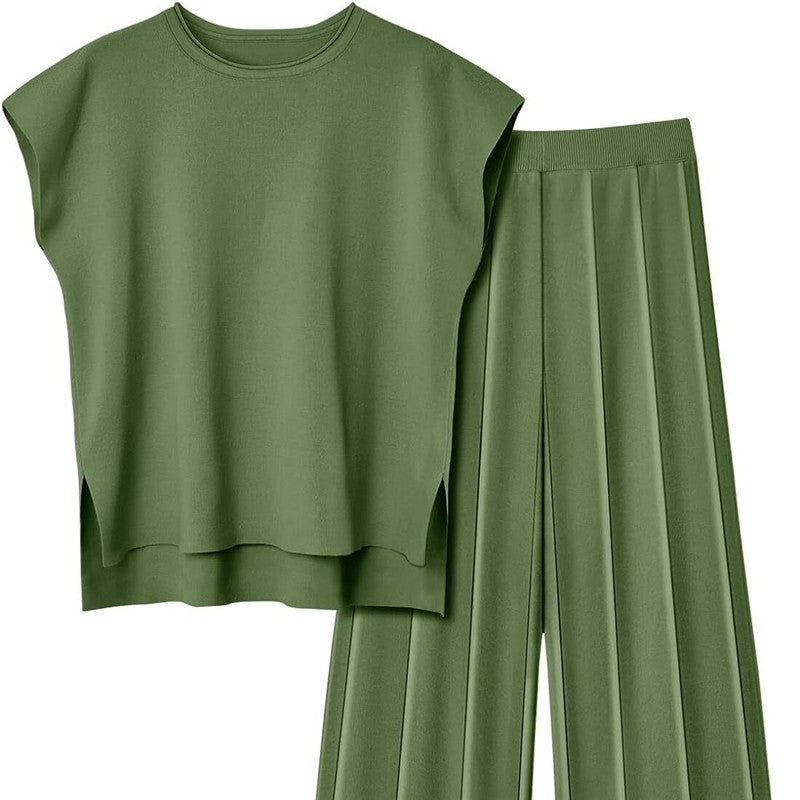 Knitted Sleeveless Vest with Matching Wide Leg Pants Set