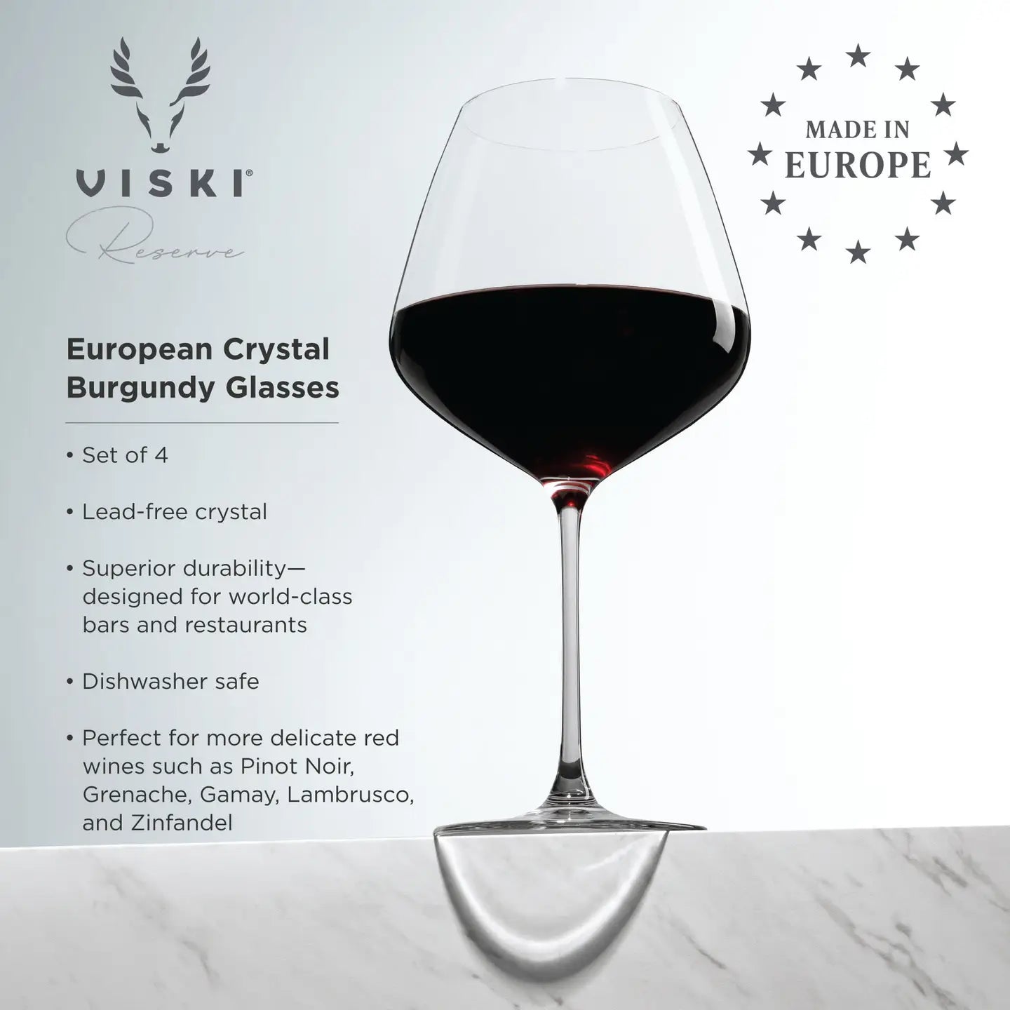 Reserve Inez European Crystal Burgundy Glasses - Set of 4