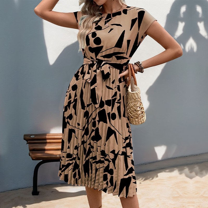 Geometric Print Pleated Dress