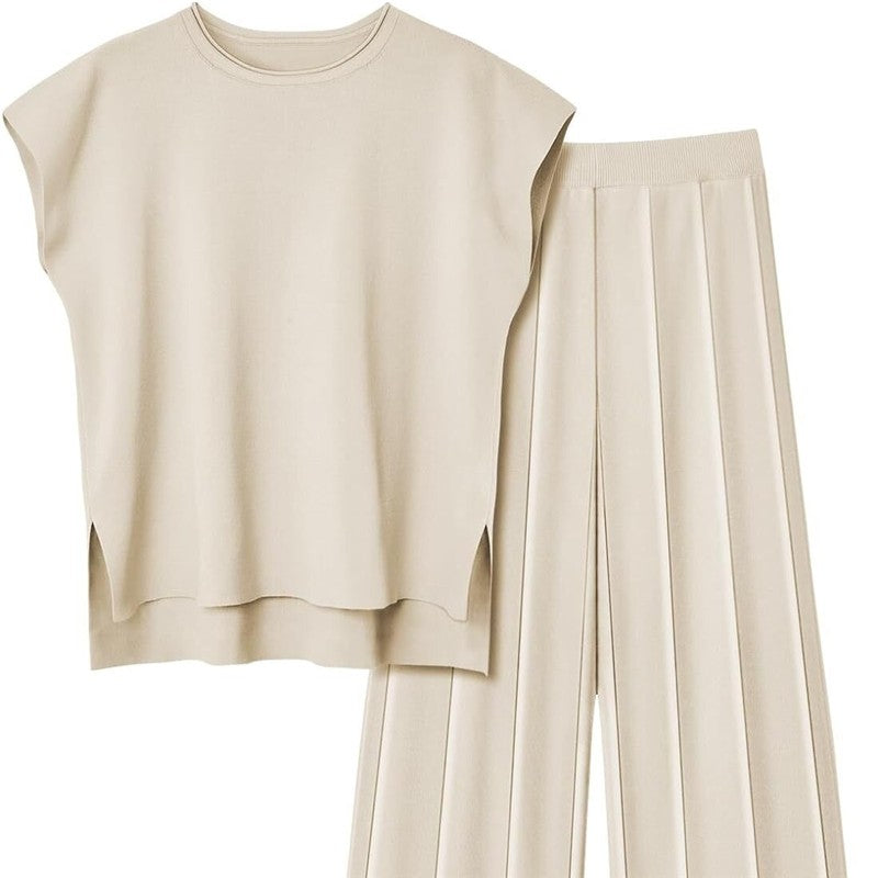 Knitted Sleeveless Vest with Matching Wide Leg Pants Set