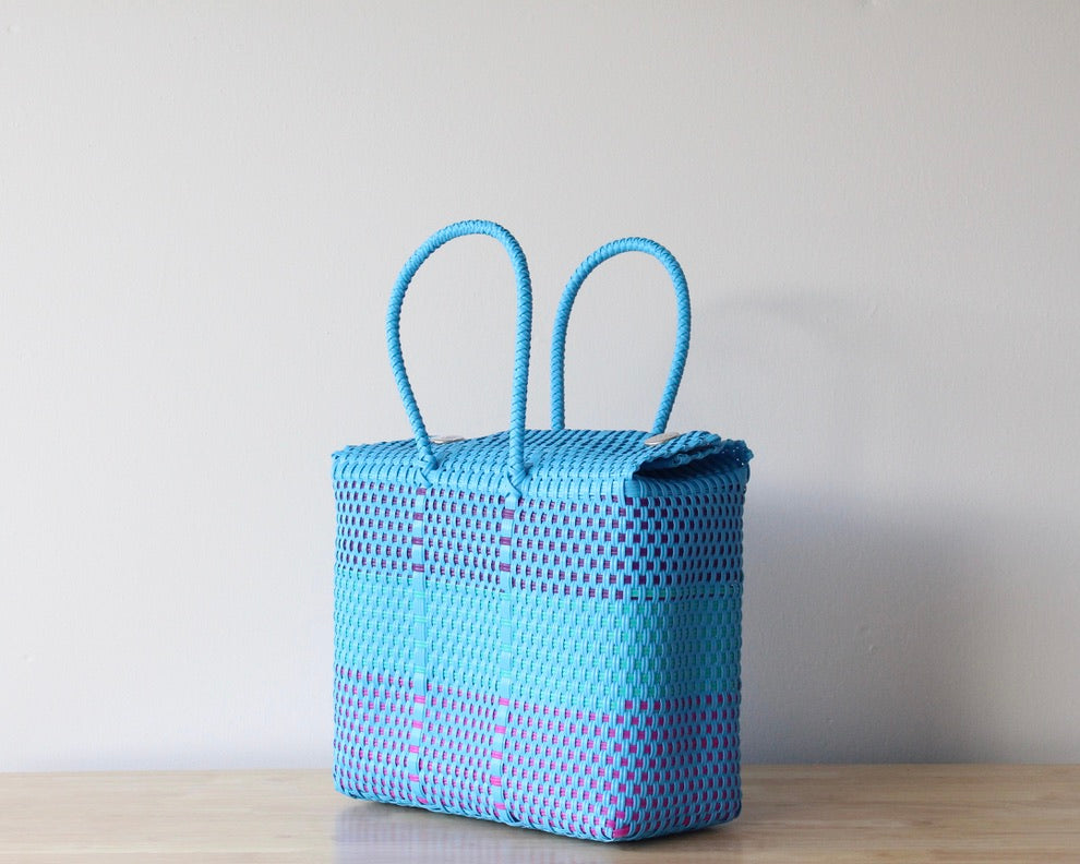 Turquoise & Purple Medium Handwoven Handbag