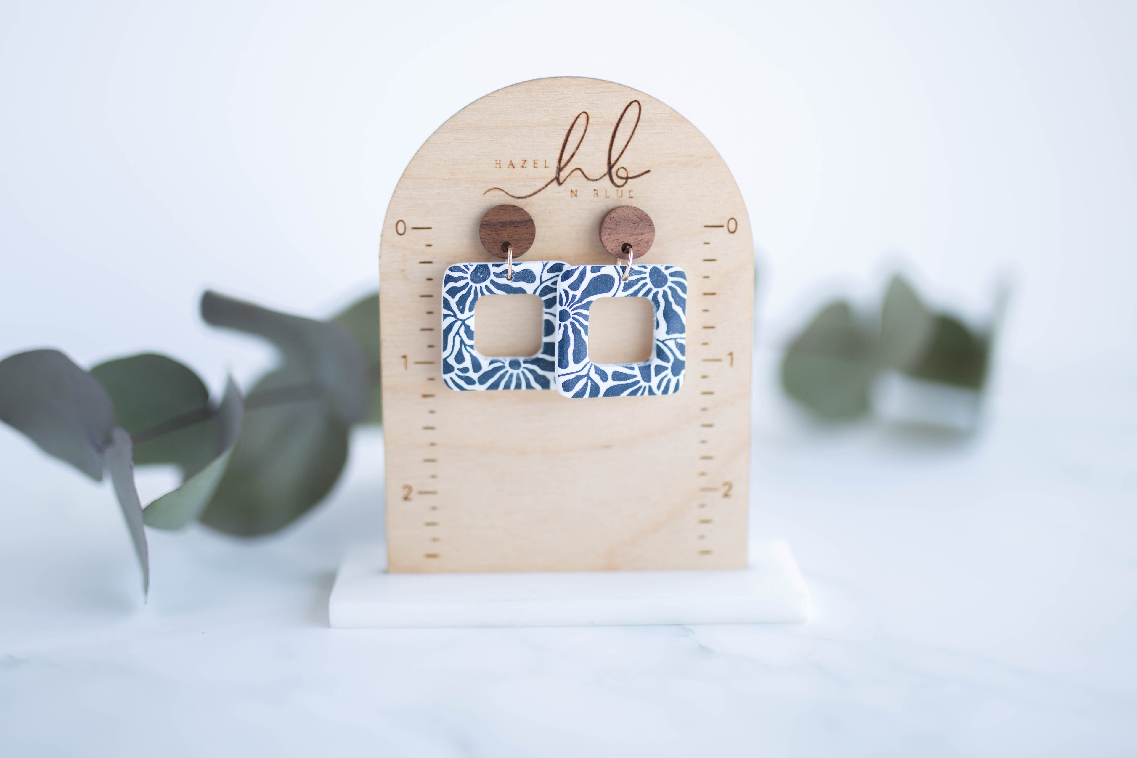 Clay Earrings | Floral Square Dangles | Indigo Daydream Collection