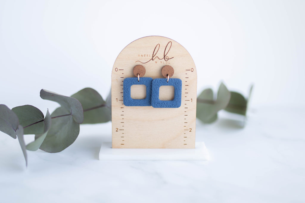 Clay Earrings | Indigo Square Dangles | Indigo Daydream Collection