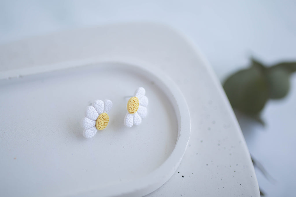 Clay Earrings | Sunshine Daisy Studs | Indigo Daydream Collection