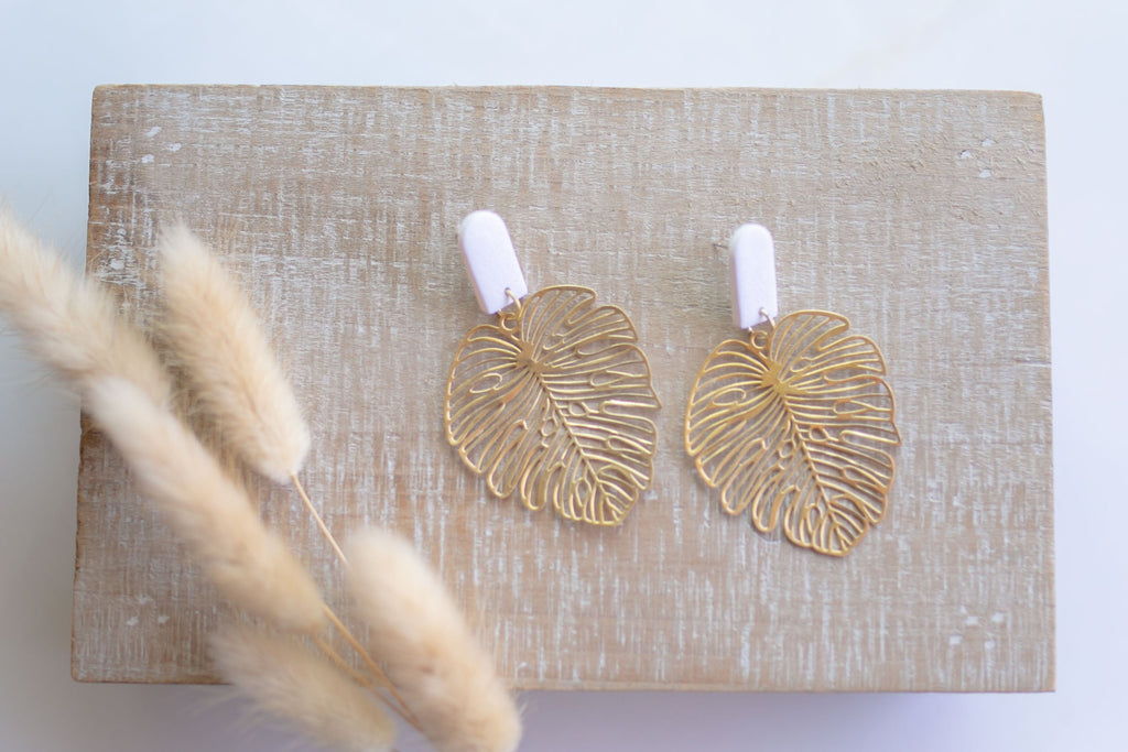 Clay earring | Cream Beachy Leaves | Beach Collection