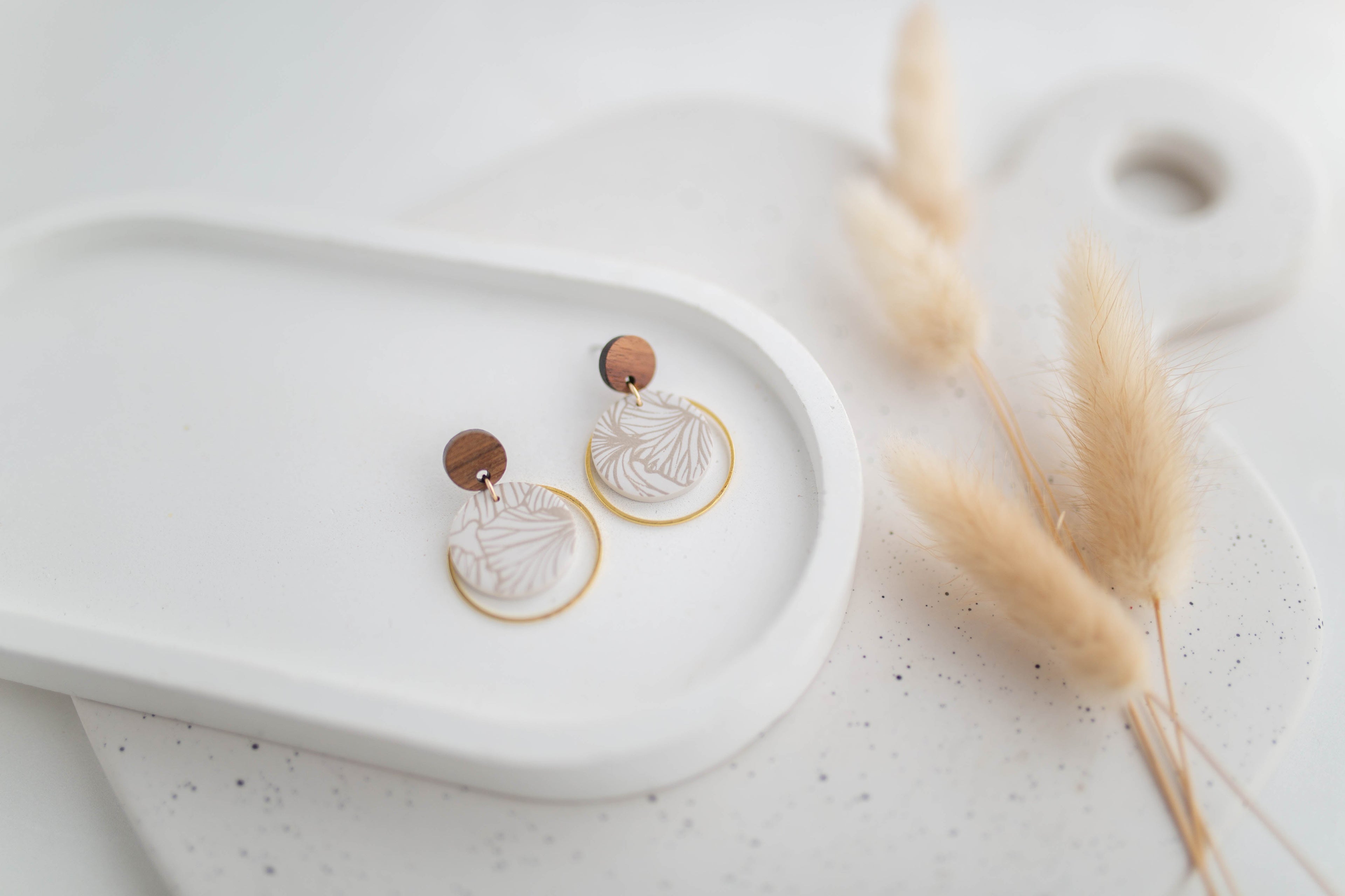 Clay Earrings | Imprinted Dainty Dangles | All Things Neutral Collection