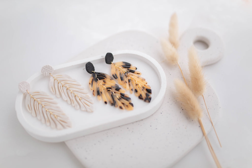 Clay Earrings | Longline Leaves | All Things Neutral Collection