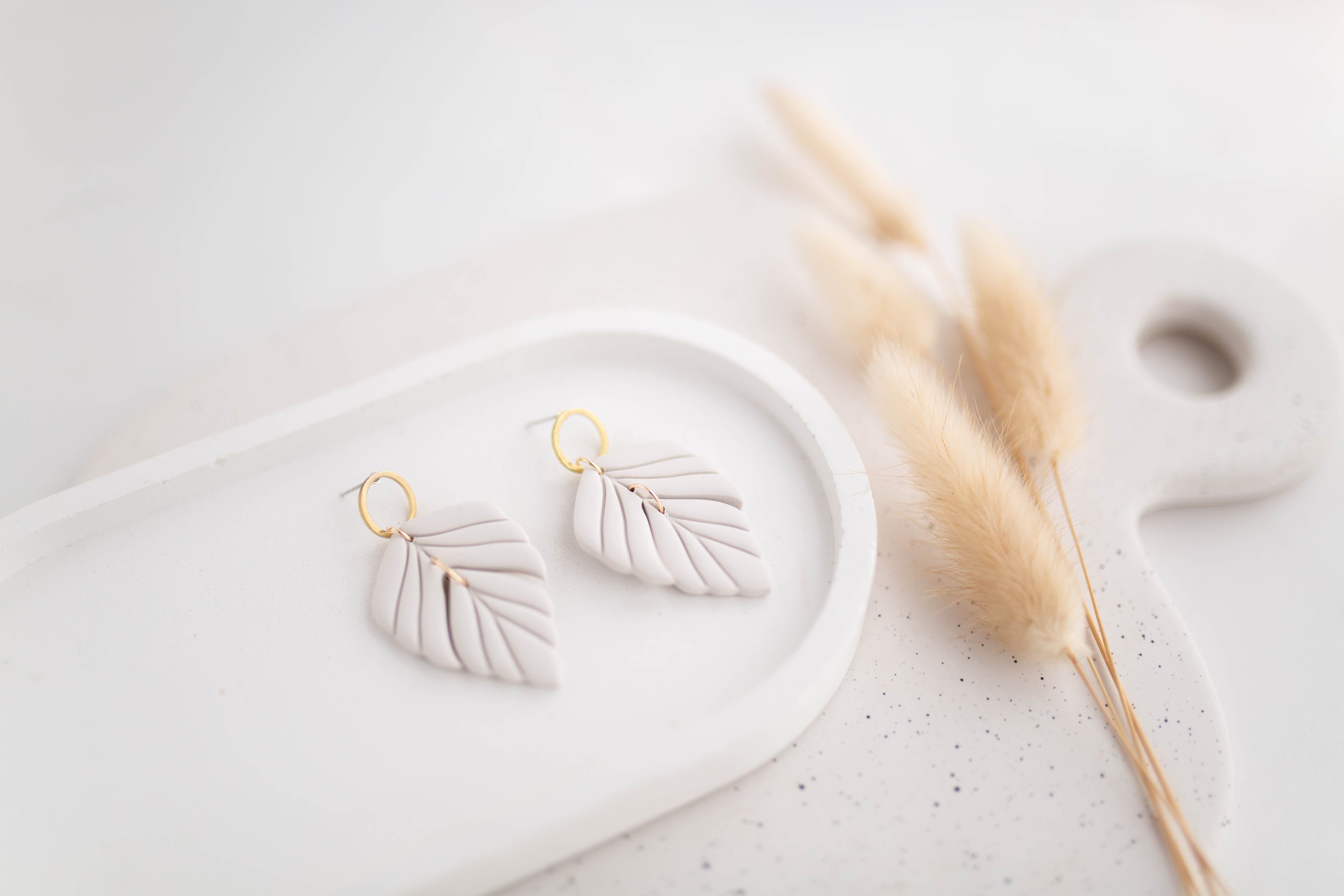 Clay Earrings | Leaf Dangles | All Things Neutral Collection