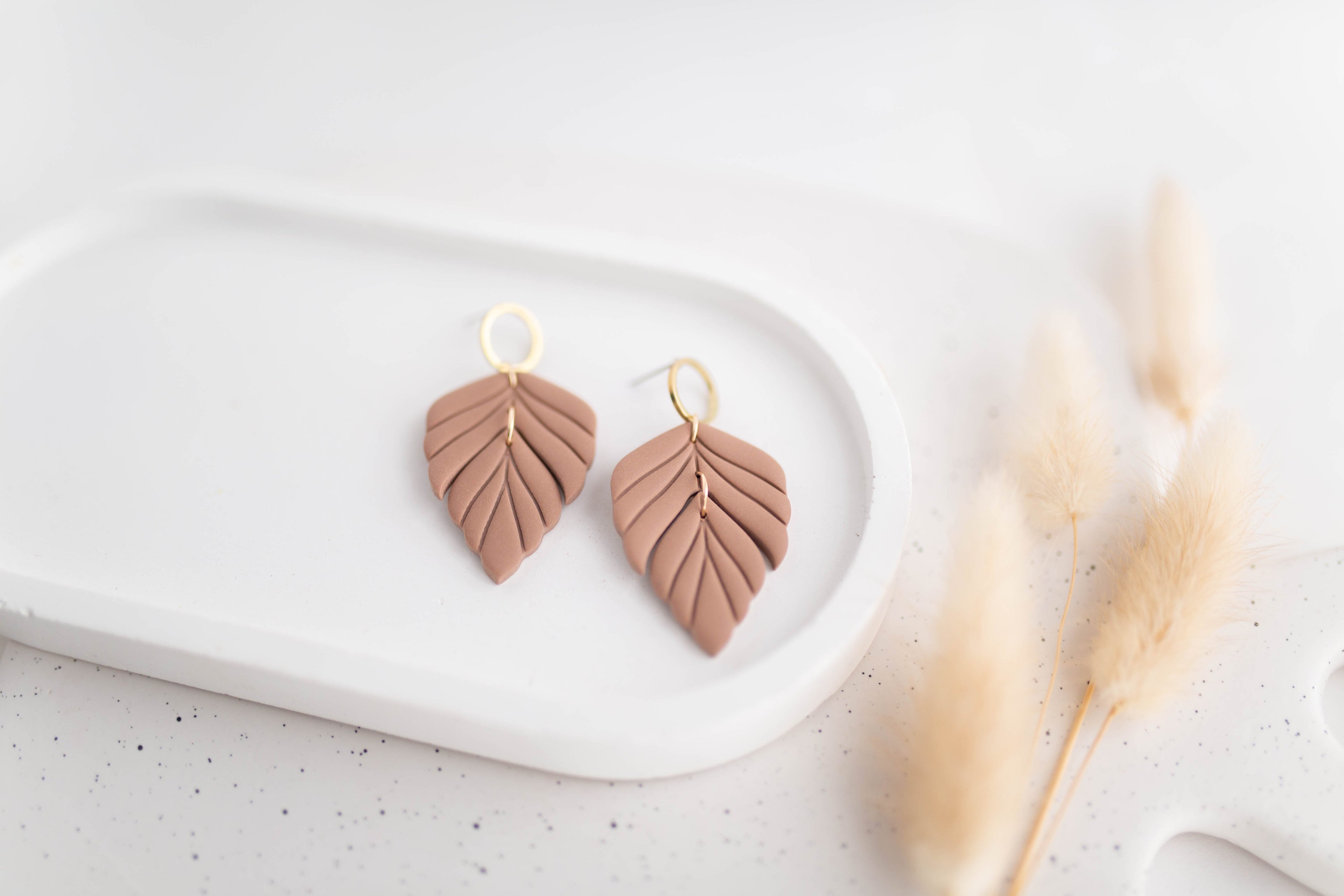 Clay Earrings | Leaf Dangles | All Things Neutral Collection