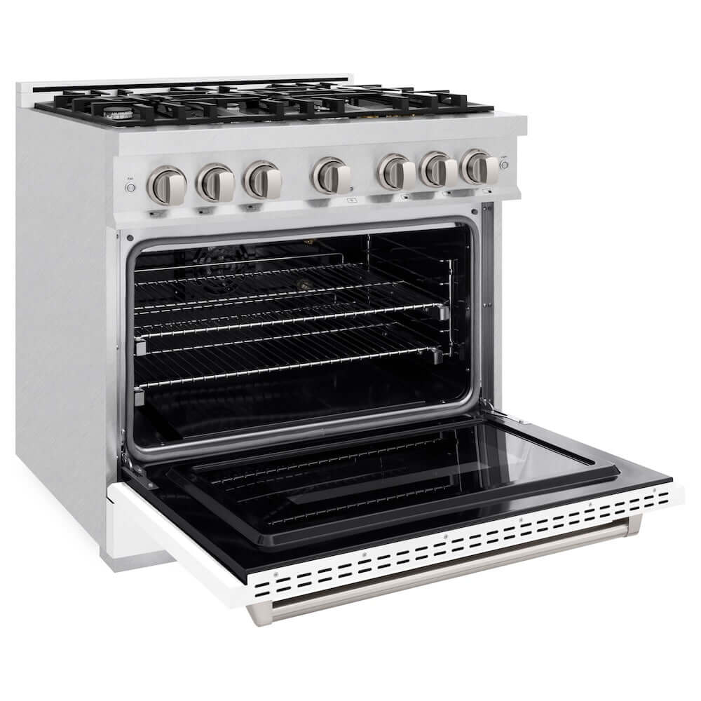 ZLINE 36"Classic Gas Range, Convection Gas Oven, DuraSnow® Stainless Steel, White Matte Door CGRS-WM-36