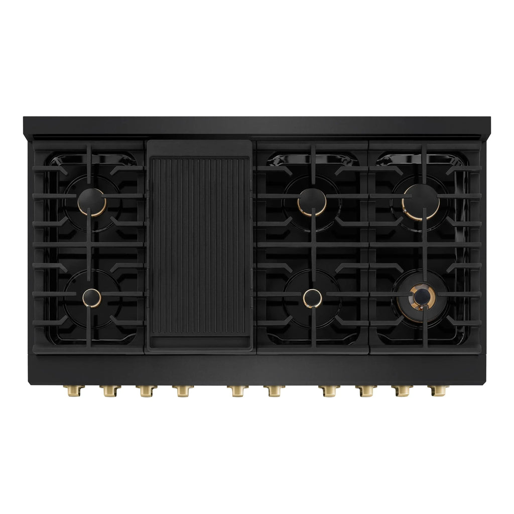 ZLINE 48"Paramount Dual Fuel Range Black Stainless Steel, Champagne Bronze SDRBZ-48-CB