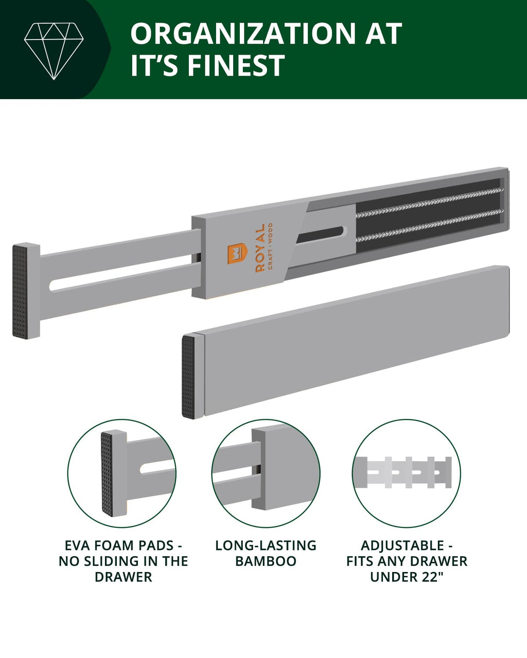 Drawer Dividers 22”, Gray
