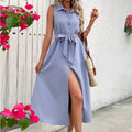 Solid Color Belted Shirt Dress