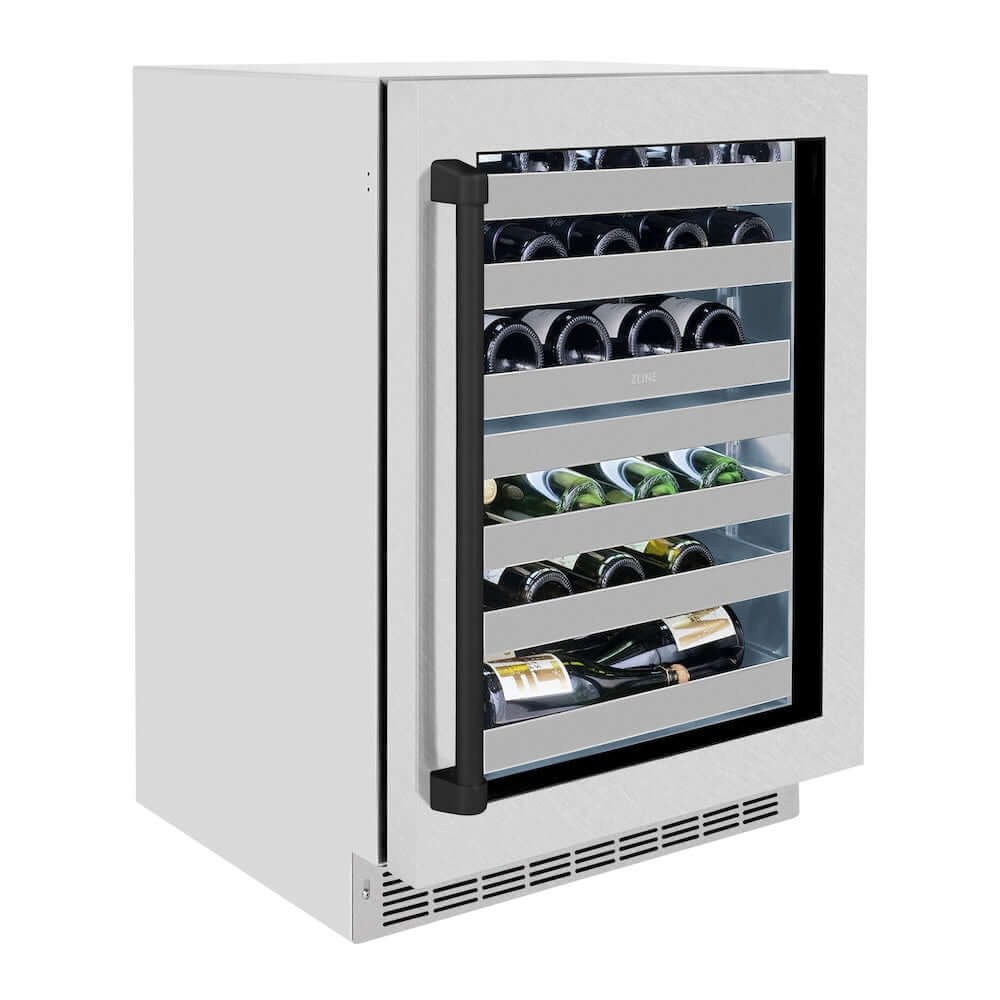 ZLINE 24" Touchstone Dual Zone 44 Bottle Wine Cooler DuraSnow® Stainless Steel Glass Door Matte Black Handle RWDOZ-SN-24-MB