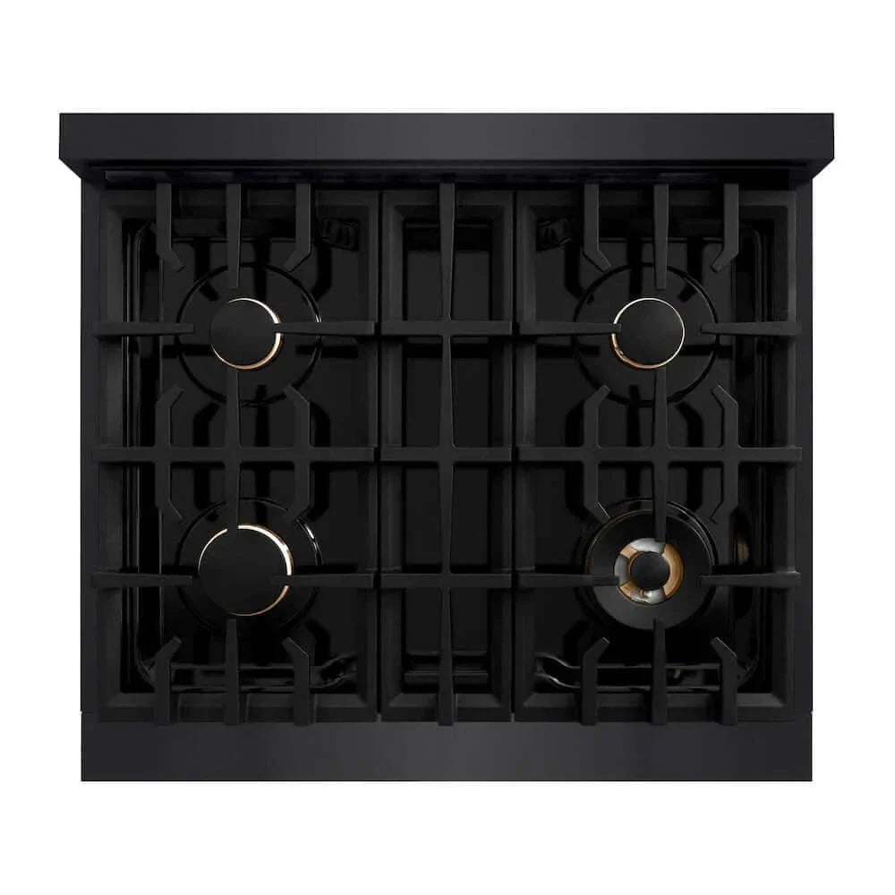 ZLINE 30" Select Gas Range Convection Gas Oven Black Stainless Steel Champagne Bronze HGRBZ-30-CB