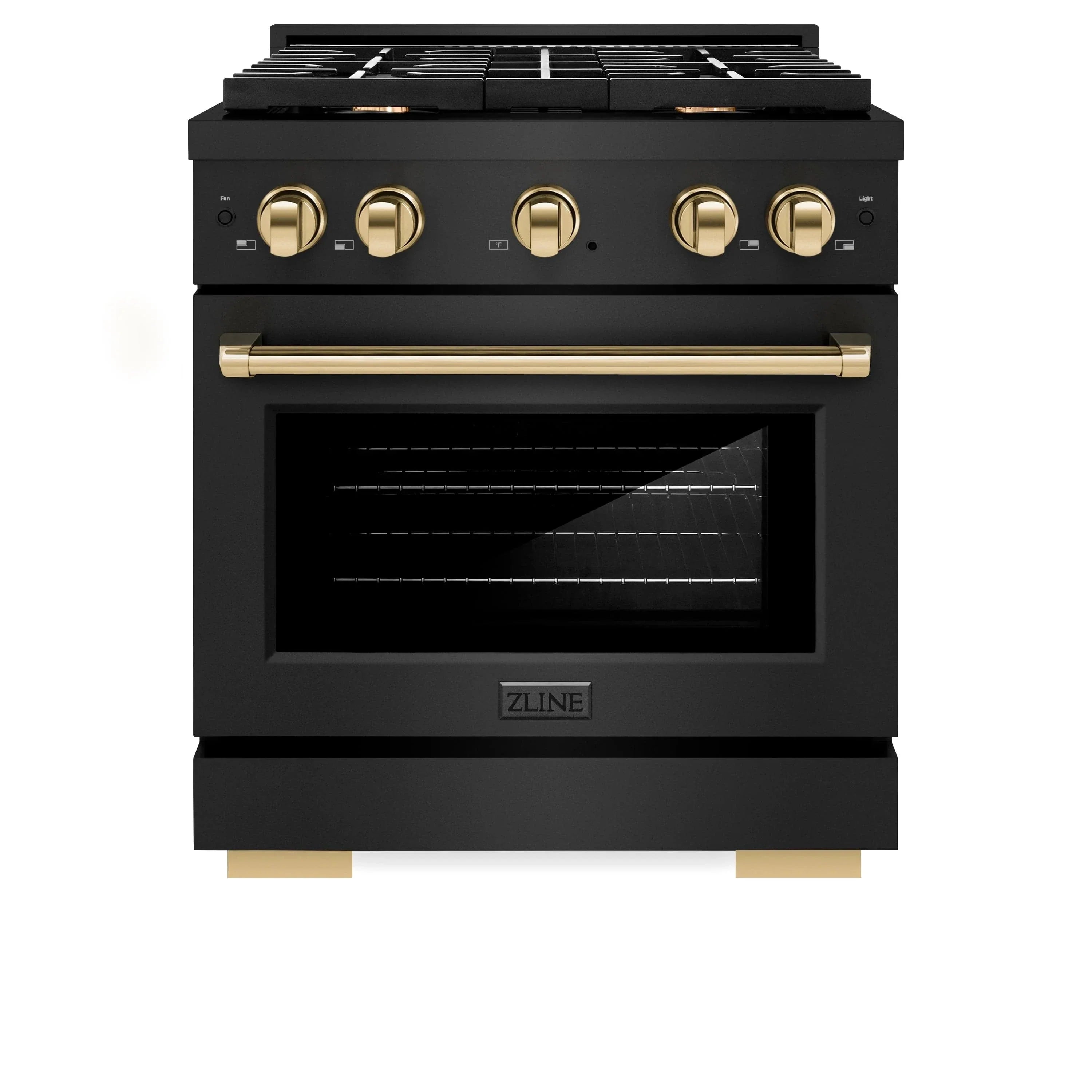 ZLINE 30"Paramount Dual Fuel Range Black Stainless Steel, Gold SDRBZ-30-G