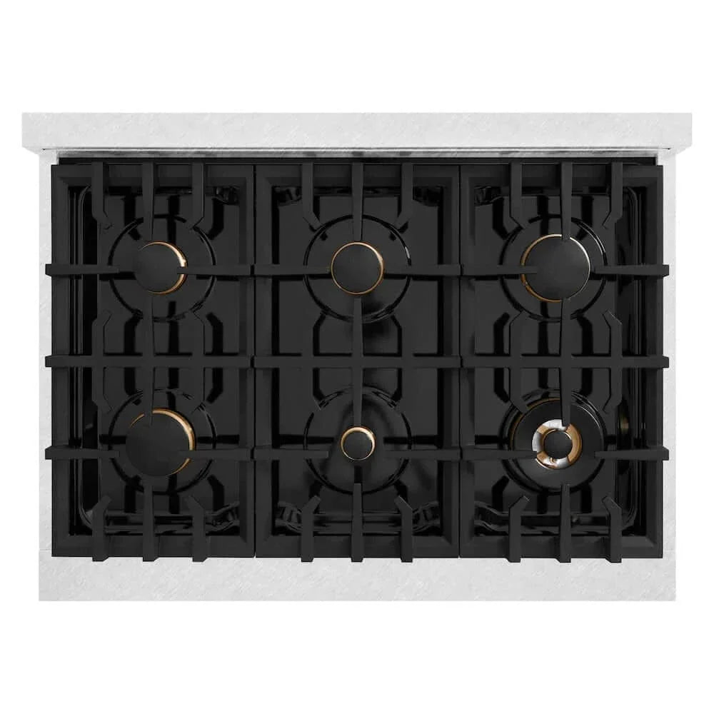 ZLINE 36"Classic Gas Range, Convection Gas Oven, DuraSnow® Stainless Steel, White Matte Door Matte Black CGRSZ-WM-36-MB