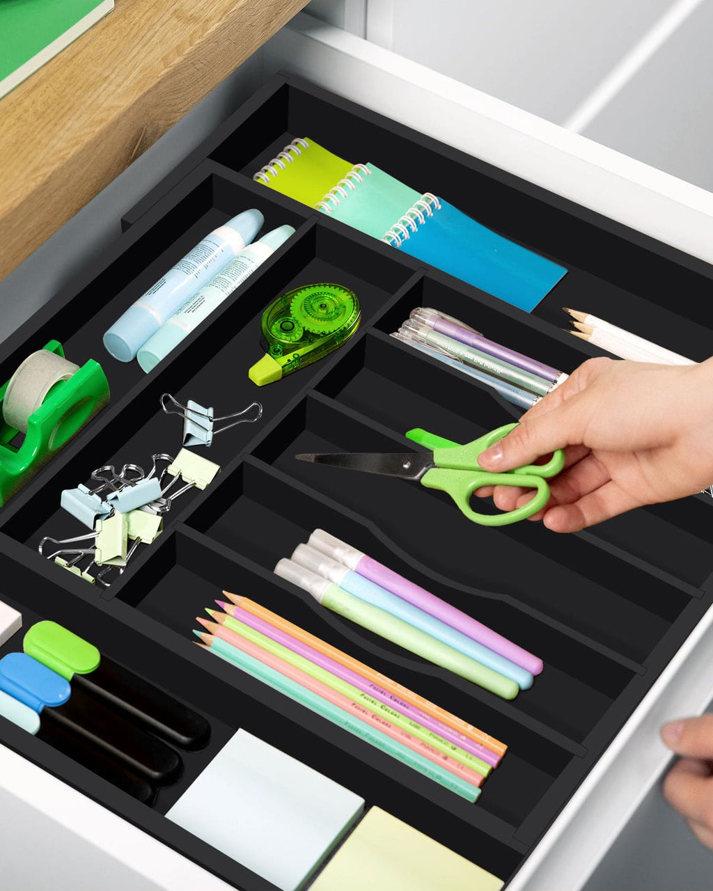 Silverware Drawer Organizer, Black (9 Slots)