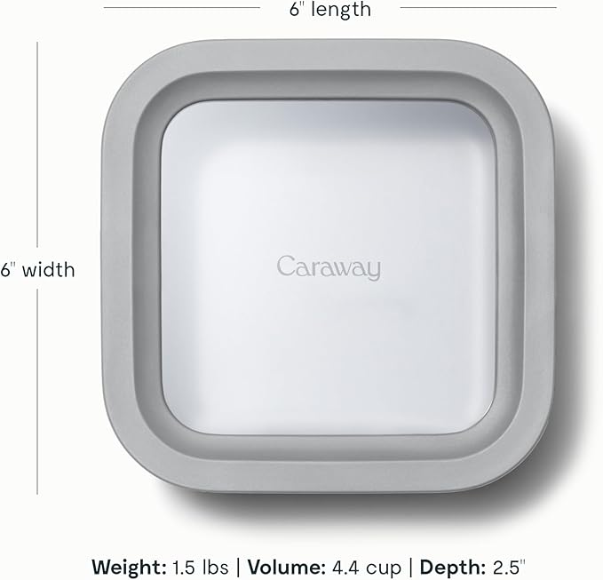 Caraway 6pc Glass Food Storage Set – 4.4 Cup Food Containers (6) - Ceramic Coated - Non Toxic, Non Stick with Lids - Microwave Safe - Gray