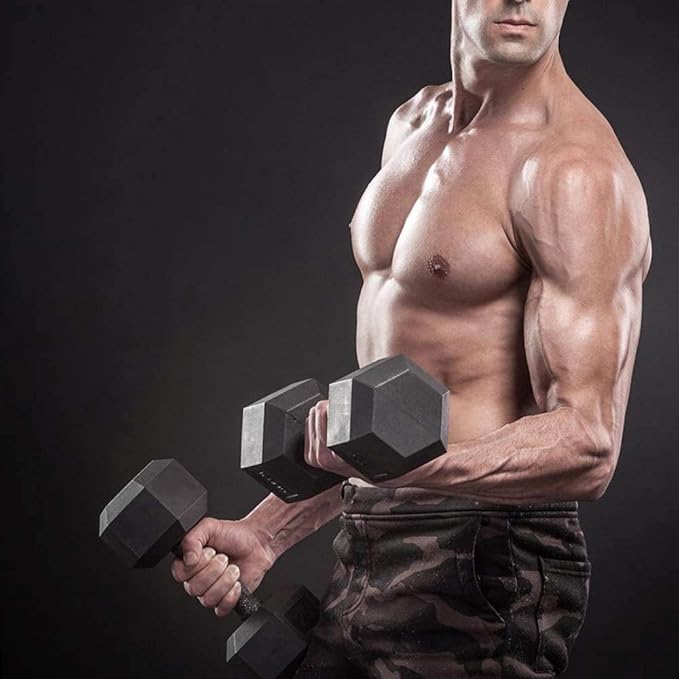 WF Athletic Supply Rubber Coated Hex Dumbbell Set, Multiple Choices Available - Dumbbells with Rack Stand and Mat, or Dumbbells Only (200/550/1200/2100/3000 LB)