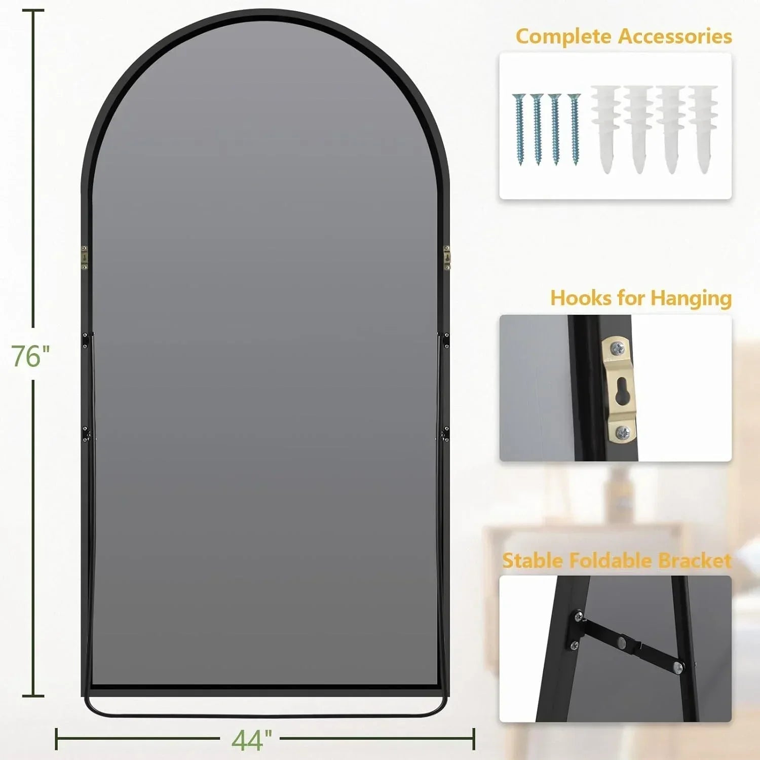 MELOMOIR Oversized Floor Mirror Freestanding, Full Length Mirror for Bedroom Living Room Dressing Room Gym Yoga Hair Salon, Gold Arched Mirror Full Length with Shatterproof Tempered Glass