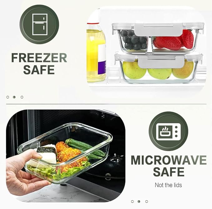 10 Packs 30 oz Glass Meal Prep Containers,Glass Food Storage Containers with Lids,Airtight Glass Lunch Bento Boxes,Microwave, Oven, Freezer and Dishwasher,White