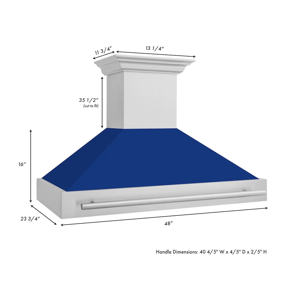 ZLINE 48" Autograph DuraSnow Stainless Blue Wall Range Hood 8654SNX-BG-48