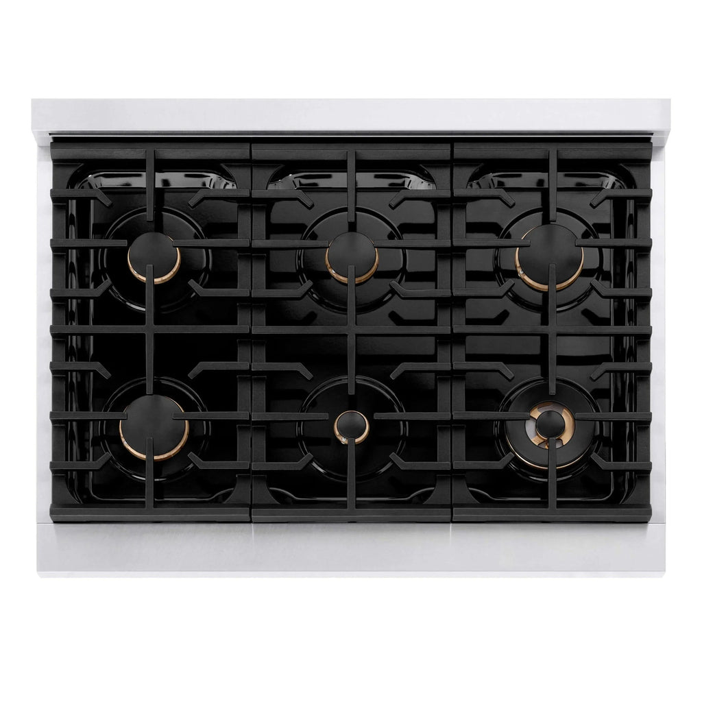 ZLINE 36"Paramount Dual Fuel Range DuraSnow® White Matte, Matte Black SDRSZ-WM-36-MB