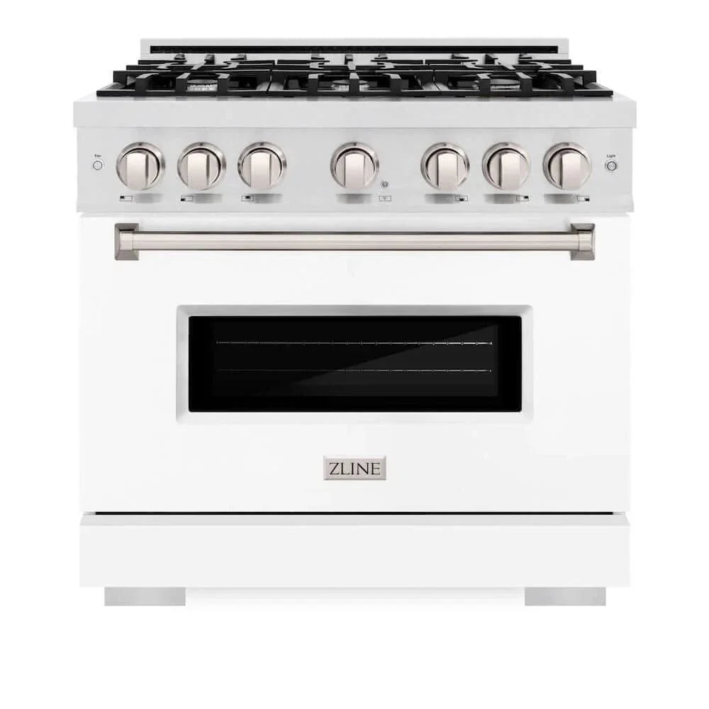ZLINE 36"Classic Gas Range, Convection Gas Oven, DuraSnow® Stainless Steel, White Matte Door CGRS-WM-36