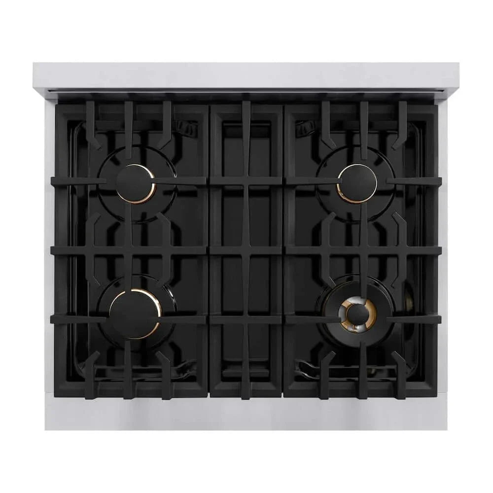 ZLINE 36" Dual Fuel Range, Gas Cooktop, Electric Convection Oven Stainless Steel, Matte White Door Champagne Bronze CDRZ-WM-36-CB
