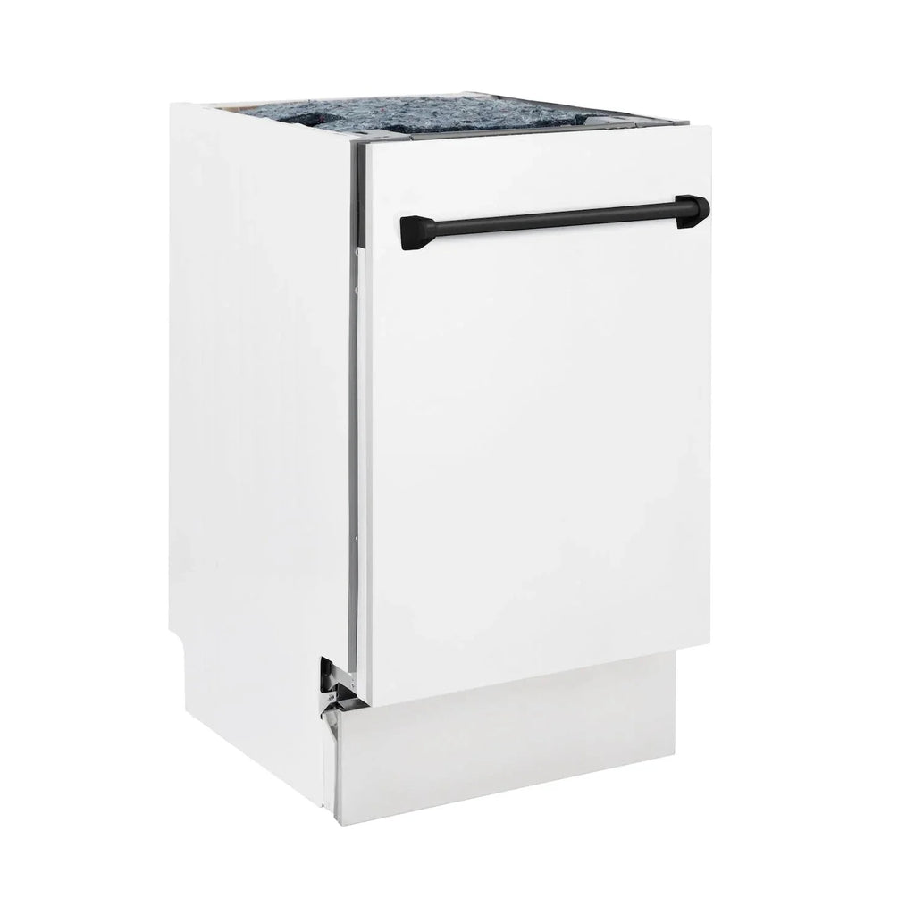 ZLINE Autograph 18" Dishwasher White Door, Black Handle DWVZ-WM-18-MB
