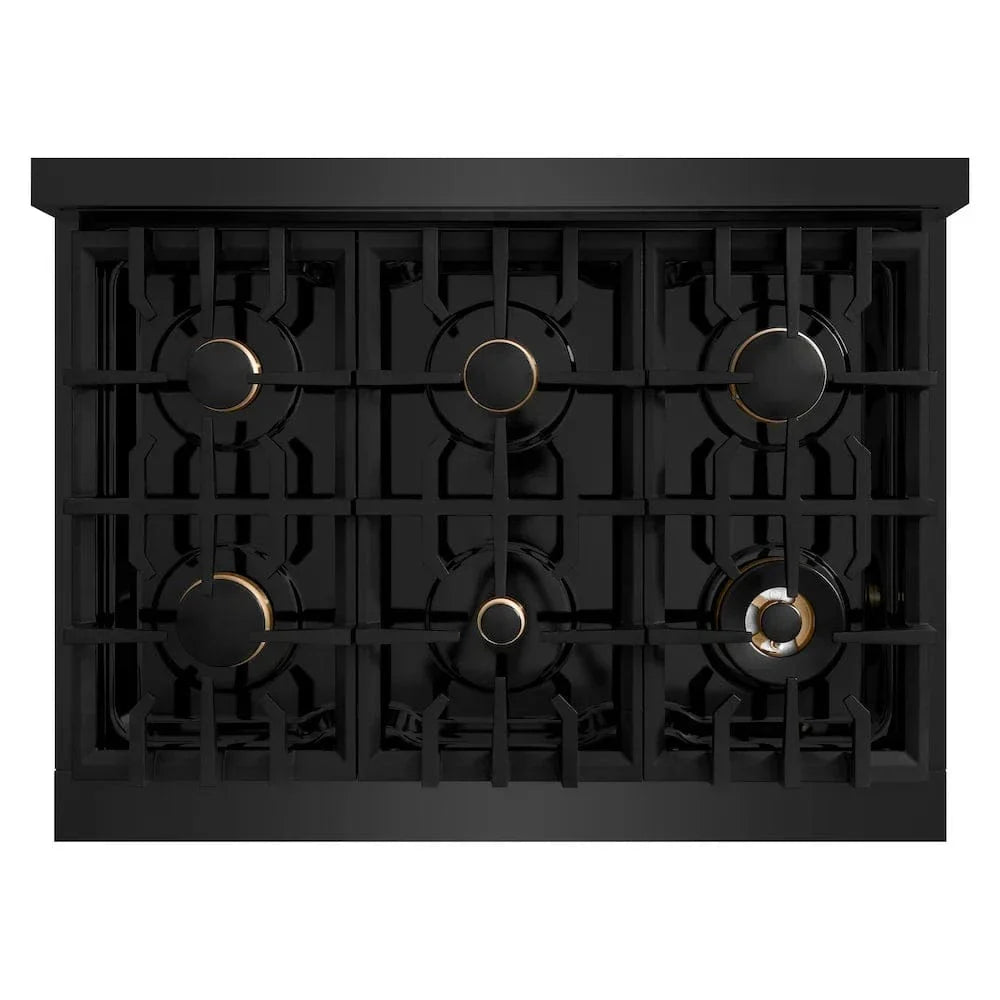 ZLINE 36" Classic Gas Range, Convection Gas Oven Black Stainless Steel, Champagne Bronze CGRBZ-36-CB