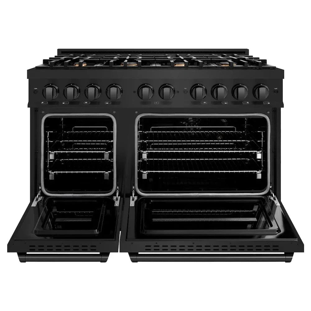 ZLINE 48" Classic Gas Range, Convection Gas Oven Black Stainless Steel Brass Burners, CGRB-BR-48