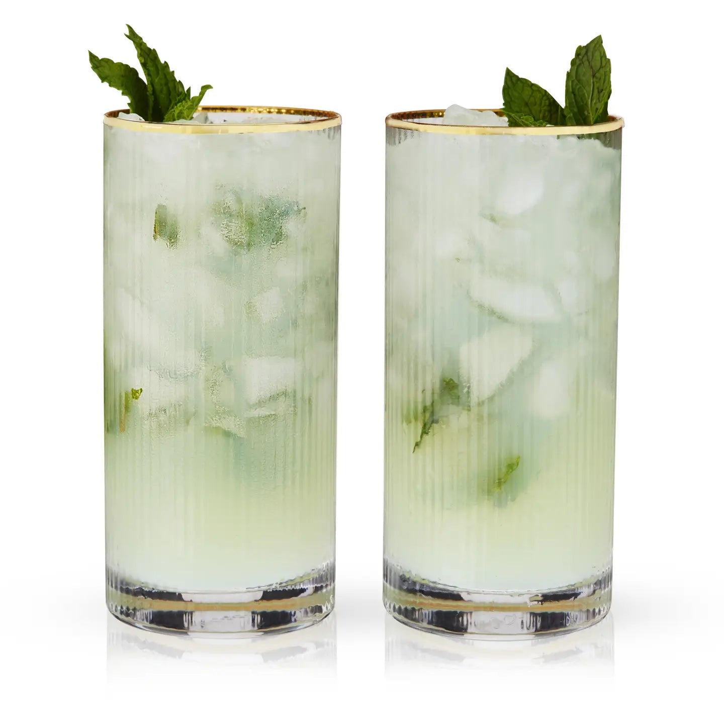 Deco Meridian Gold Rimmed Crystal Highball Glasses - Set of 2