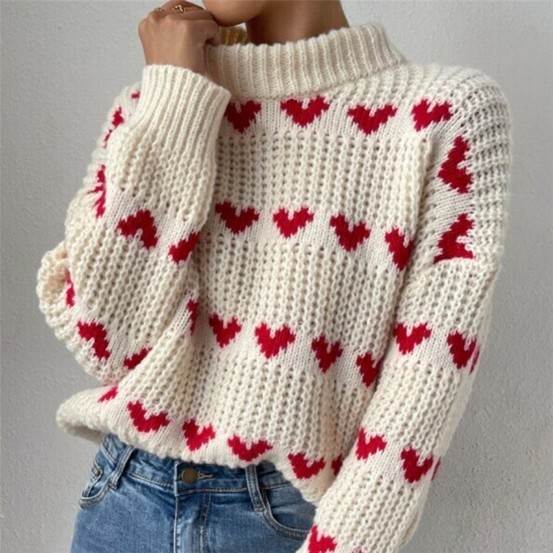 Loose Casual Love Jacquard Pullover Sweater