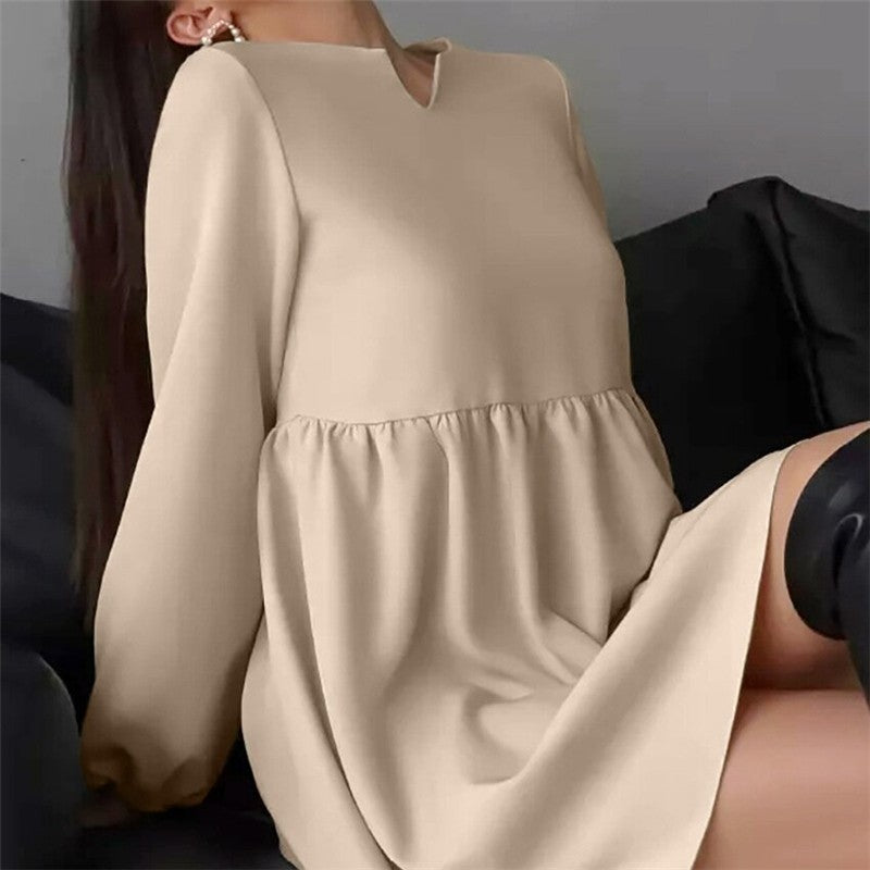 Casual Chic Long Sleeve A-Line Dress for Easy Commuting