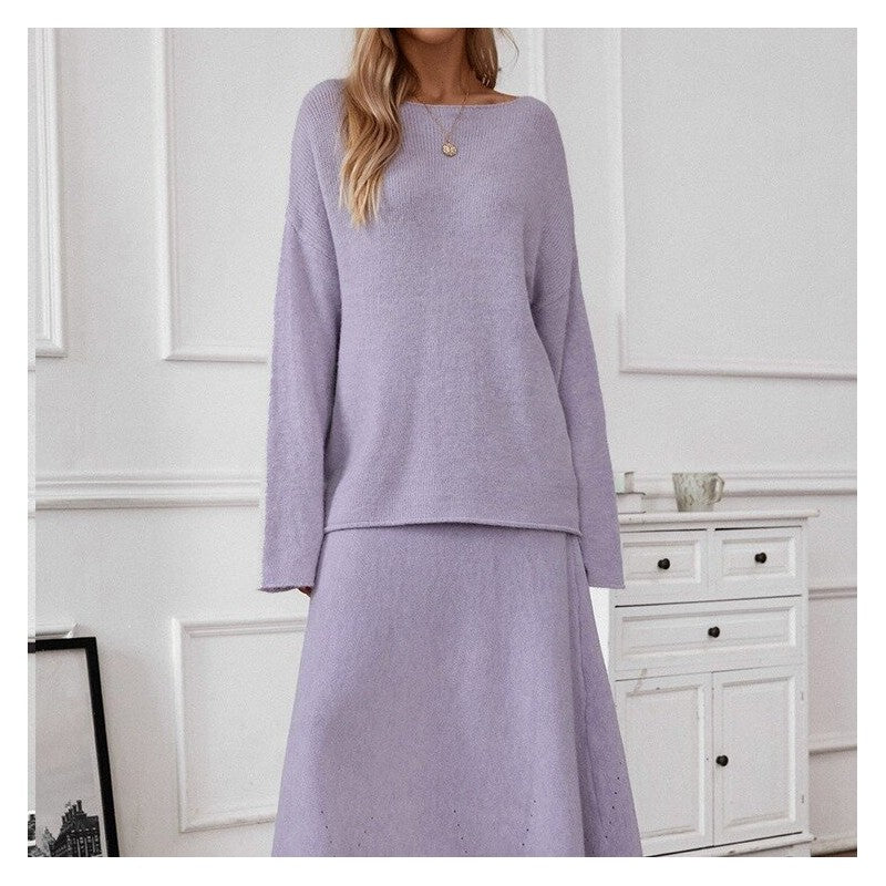 Solid Color Knit Sweater and Mermaid Skirt Set