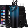 87/128 oz Insulated Water-Bottle with straw - Gallon Water Bottles with Phone Holder, Stainless Steel Water Jug with Strap & Auto Chug Lids, Gym Camping Sport Metal Flask w/Paracord Handle