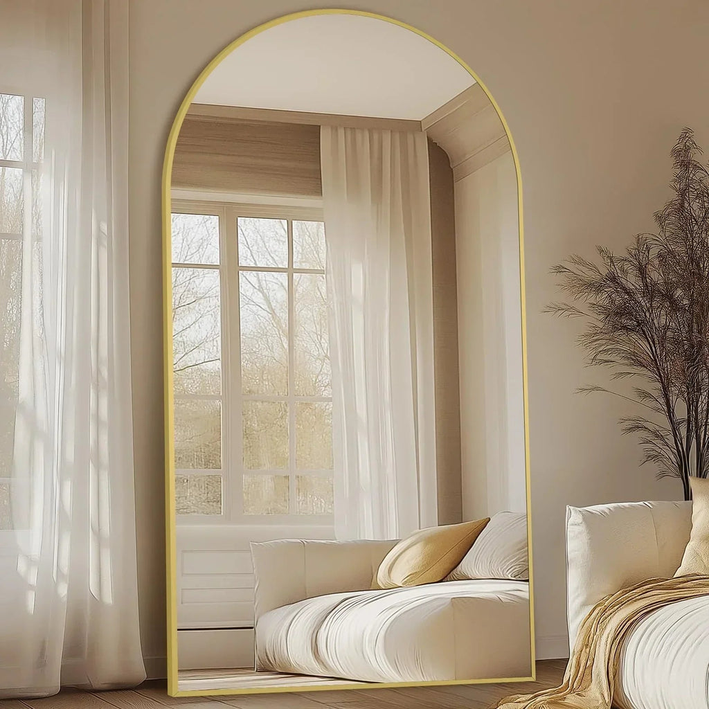 MELOMOIR Oversized Floor Mirror Freestanding, Full Length Mirror for Bedroom Living Room Dressing Room Gym Yoga Hair Salon, Gold Arched Mirror Full Length with Shatterproof Tempered Glass