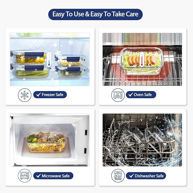 Glass Food Storage Containers with Lids Airtight, 10 Pack Meal Prep Containers, Bpa-free Lid Glass Lunch Box