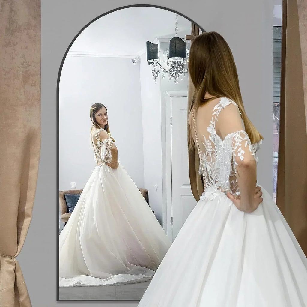 MELOMOIR Oversized Floor Mirror Freestanding, Full Length Mirror for Bedroom Living Room Dressing Room Gym Yoga Hair Salon, Gold Arched Mirror Full Length with Shatterproof Tempered Glass