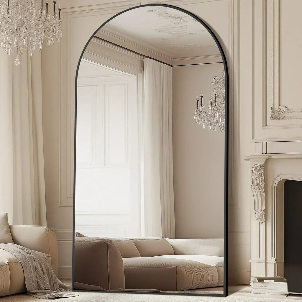 MELOMOIR Oversized Floor Mirror Freestanding, Full Length Mirror for Bedroom Living Room Dressing Room Gym Yoga Hair Salon, Gold Arched Mirror Full Length with Shatterproof Tempered Glass