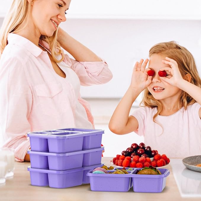 Large Capacity Bento Box for Adults, 4-Piece Set – Stackable Lunch Box with 4 Compartments, Microwave & Dishwasher Safe, Reusable Meal Prep Containers, Snack Containers for Kids & Adults (Purple)
