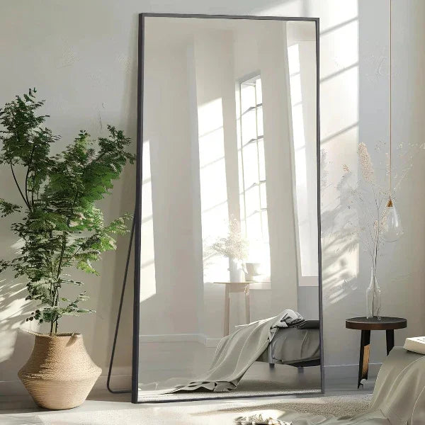 MELOMOIR Full Length Mirror, Floor Mirror with Stand Hanging or Leaning, Aluminum Alloy Frame Full Body Mirror for Bedroom Living Room Cloakroom Hallway, Wall Mirror Full Length, Black