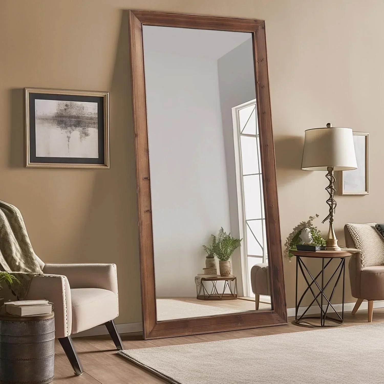 MELOMOIR Rustic Farmhouse Full Length Mirror, Wooden Floor Mirror, Leaning or Hanging, Suitable for Bedroom, Living Room, Cloakroom