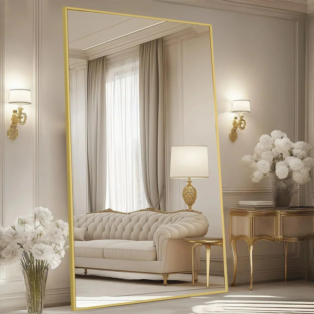 MELOMOIR Oversized Floor Mirror Freestanding, Full Length Mirror for Bedroom Living Room Dressing Room Gym Yoga Hair Salon, Gold Arched Mirror Full Length with Shatterproof Tempered Glass