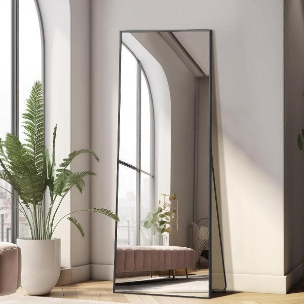 MELOMOIR Full Length Mirror, Floor Mirror with Stand Hanging or Leaning, Aluminum Alloy Frame Full Body Mirror for Bedroom Living Room Cloakroom Hallway, Wall Mirror Full Length, Black