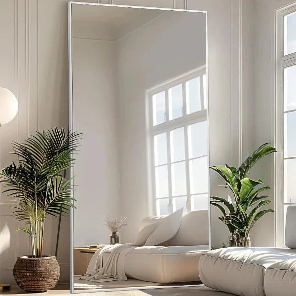 MELOMOIR Oversized Floor Mirror, Free Standing Leaning or Hanging, Suitable for Bedroom Living Room Home Gym Cloakroom, Thin Aluminum Frame, Tempered Glass, Silver