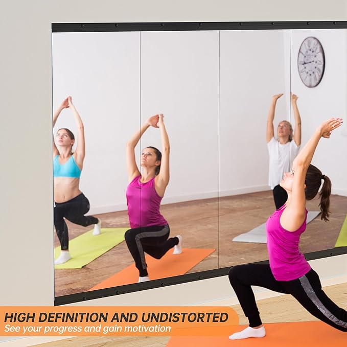 Hasipu 2 Pcs 63''x28'' Home Gym Mirror Large Full Length Wall Mounted Full Body Mirror for Yoga Dance Fitness Exercise Studio Bedroom Garage, Frameless Tempered Glass Workout Mirrors Black Rectangular