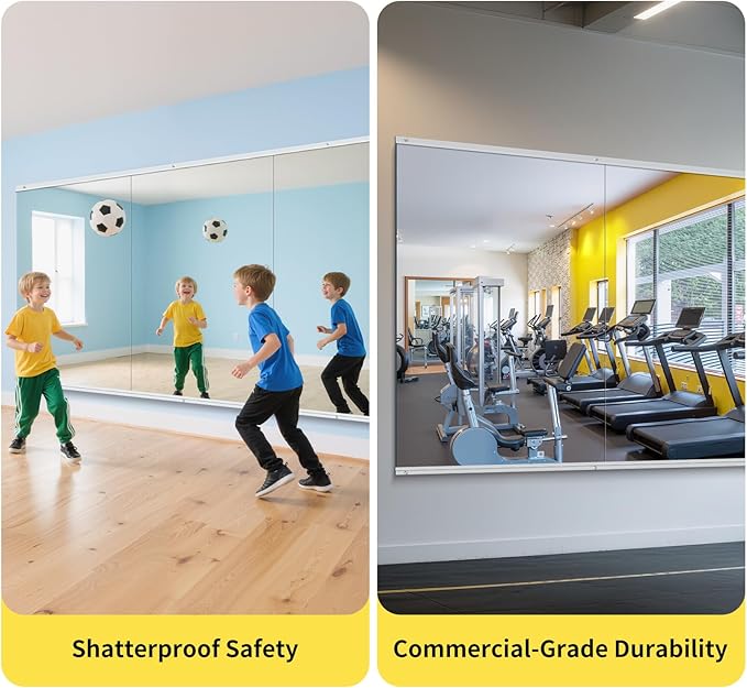 Home Gym Mirror - 55x28 Inch, 1PCS Frameless Tempered Glass Full Body Mirror for Wall Mount - Ideal for Yoga, Workout, Bedroom, Dance Studio (Silver)